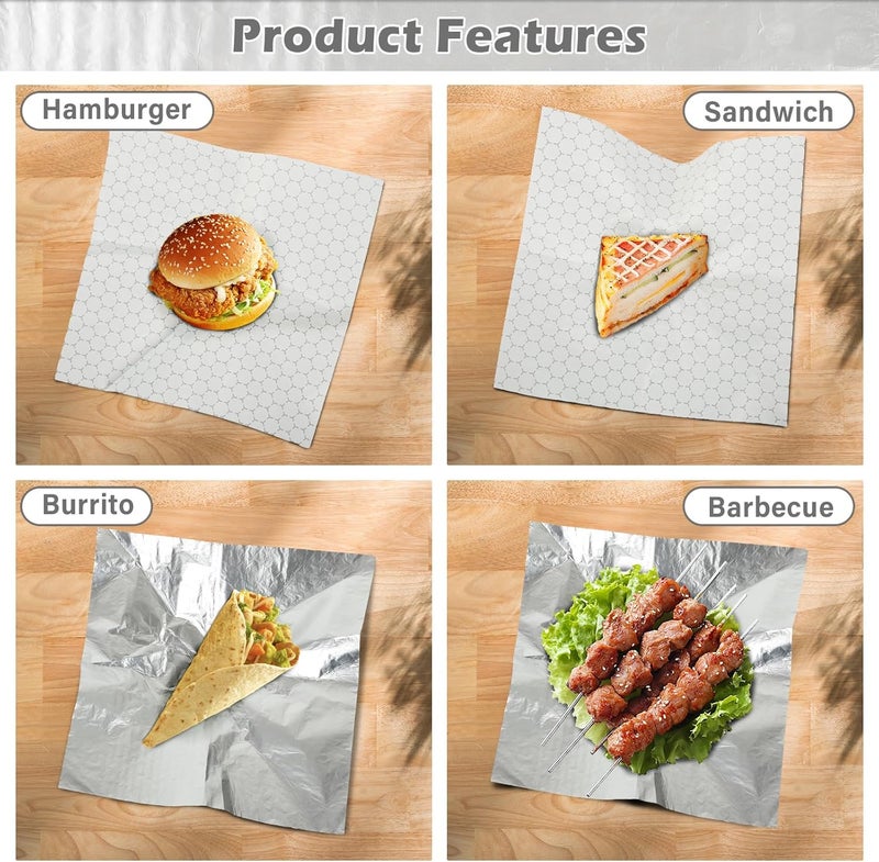 CELSOL 100 Pack Premium Insulated Foil Sandwich Wrap Sheets, 12"x12" Pre-Cut Foil Paper for Hot Dogs, Burgers, Burritos, Food Wrapping, Grease-Resistant and Waterproof, Heat & Cold Insulation for Freshness - Image 5